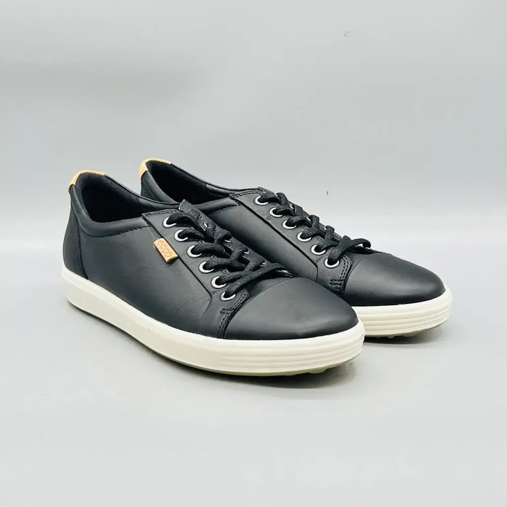 ECCO Shoes Womens 7.5 Black Leather Soft 7 Lace Up Walking Sneakers Comfort
